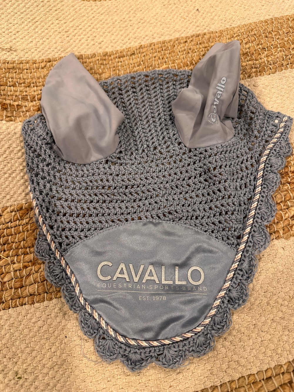 Cavallo Gray Crochet Equestrian Fly Bonnet-Size Full